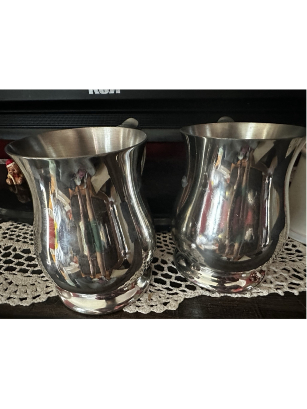 Vintage Lunt Pewter Mug Stein Set of 2 Ornate Scroll Handle Made in England - Picture 4 of 6